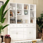 Libreria con 4 ante, 4 cassetti e ripiani, Nera - H 200 cm