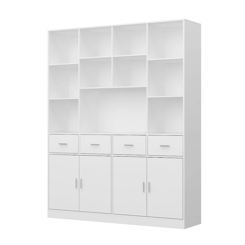 Libreria con 4 ante, 4 cassetti e ripiani, Nera - H 200 cm