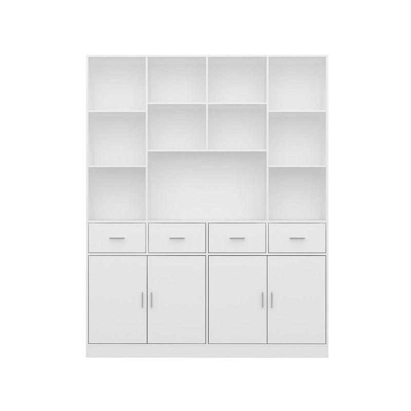 Libreria con 4 ante, 4 cassetti e ripiani, Nera - H 200 cm