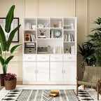 Libreria con 4 ante, 4 cassetti e ripiani, Nera - H 200 cm