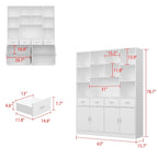 Libreria con 4 ante, 4 cassetti e ripiani, Nera - H 200 cm