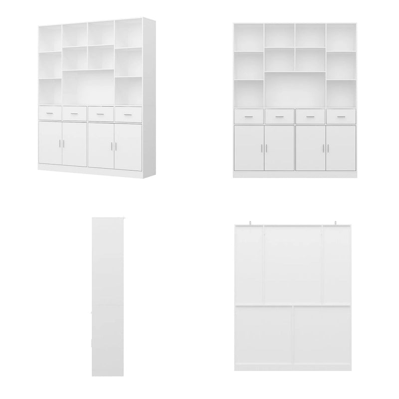 Libreria con 4 ante, 4 cassetti e ripiani, Nera - H 200 cm