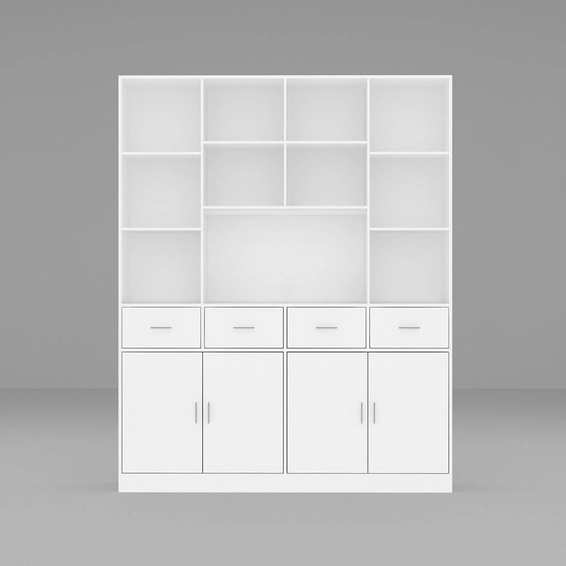 Libreria con 4 ante, 4 cassetti e ripiani, Nera - H 200 cm