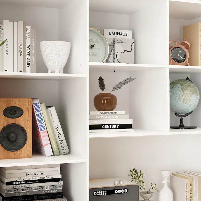 Libreria con 4 ante, 4 cassetti e ripiani, Nera - H 200 cm