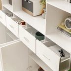 Libreria con 4 ante, 4 cassetti e ripiani, Nera - H 200 cm