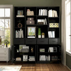 Libreria con 4 ante, 4 cassetti e ripiani, Nera - H 200 cm