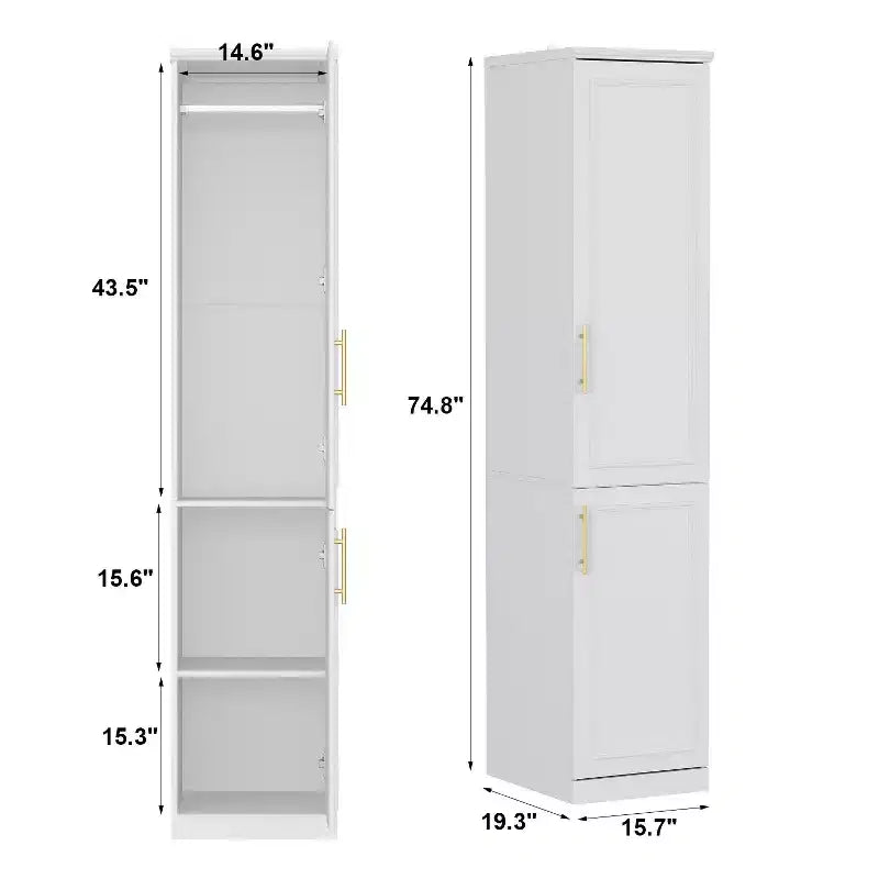 Famapy Luxe witte modulaire kledingkast met goudkleurig beslag: deuren met panelen + ontwerp met gemengde deuren  Elegante kast op maat voor slaapkamers