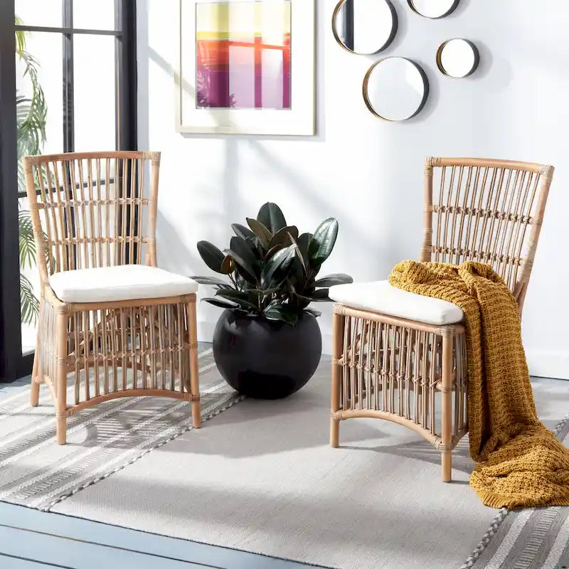  Patty Rattan Accent Chair with Cushion (Set of 2) - 19.7 W x 22.1 L x 35.4 H - 20Wx22Dx35H
