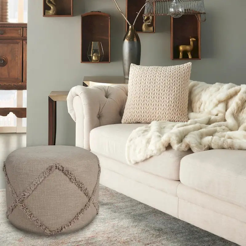 Pouf ottomano rotondo 18 Brown Solid Texture Diamond