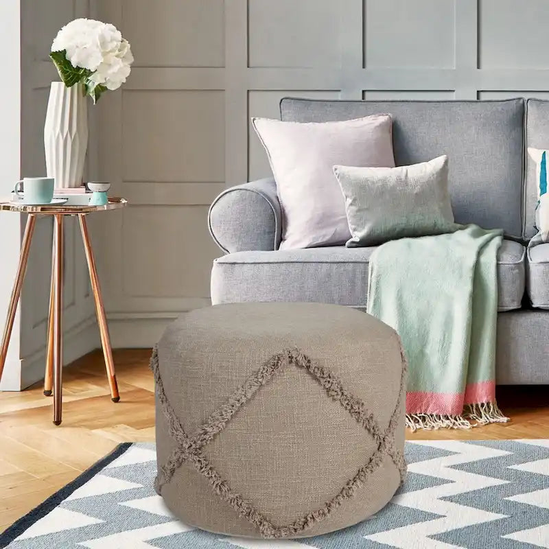 Pouf ottomano rotondo 18 Brown Solid Texture Diamond