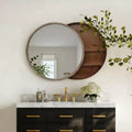 Nowoczesne okrągłe lustro ścienne z przesuwanym panelem i schowkiem, 23,6 cala, oszczędzające miejsce lustro do łazienki, lustro dekoracyjne do salonu