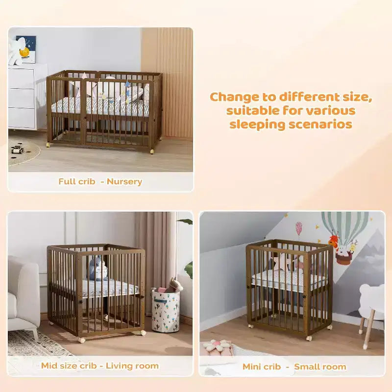 Lit bébé convertible JOYMOR 8-en-1, avec 2 matelas, convertible en berceau, lit bébé mi-hauteur, lit bébé pleine grandeur, lit de repos, lit pour tout-petit et parc