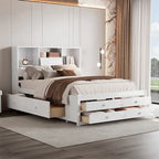 Letto Queen Size con Piattaforma e Testiera con Contenitore, e 8 Cassetti