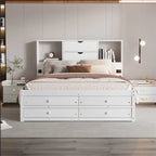Letto Queen Size con Piattaforma e Testiera con Contenitore, e 8 Cassetti