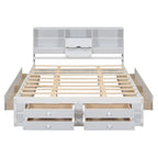 Letto Queen Size con Piattaforma e Testiera con Contenitore, e 8 Cassetti