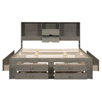 Letto Queen Size con Piattaforma e Testiera con Contenitore, e 8 Cassetti