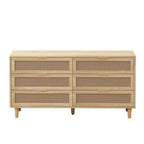 Mobile Contenitore in Rattan da 59" con 6 Cassetti e Gambe in Legno