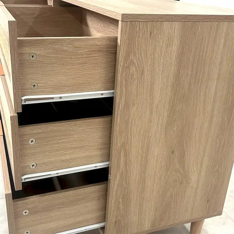 Mobile Contenitore in Rattan da 59" con 6 Cassetti e Gambe in Legno