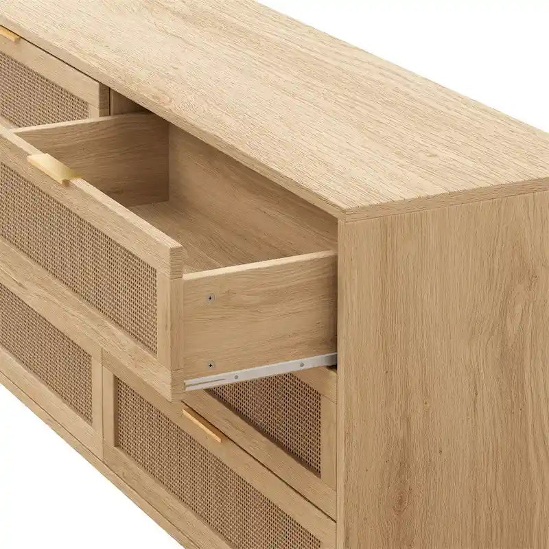 Mobile Contenitore in Rattan da 59" con 6 Cassetti e Gambe in Legno
