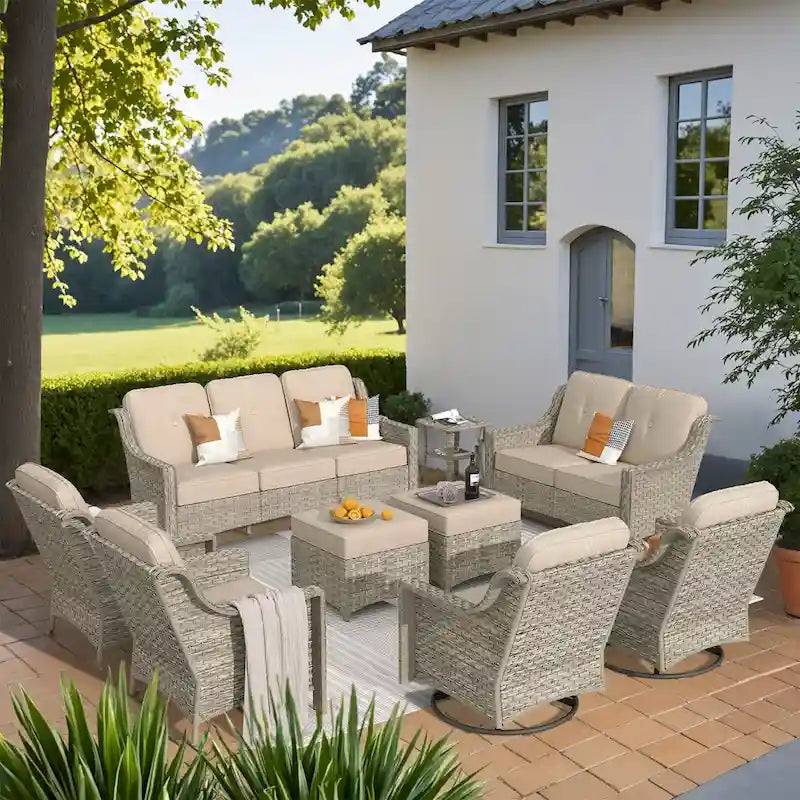 Ensemble de conversation de mobilier de patio extérieur XIZZI en 9 pièces avec fauteuil pivotant