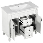 36-Zoll moderner Waschtischunterschrank mit Aufsatzwaschbecken und Spiegelschrank, 2 Türen und 2 Schubladen