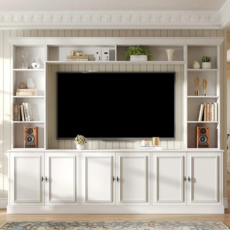4-teiliges Entertainment-Center-Wandmöbel-Set mit Brücke für Fernseher bis 70, TV-Ständer MIT verstellbaren Regalböden, große Medienkonsole