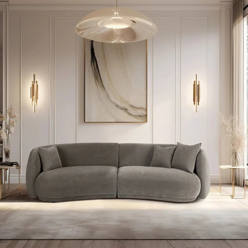 Divano Curvo Rettangolare Moderno Neutro a 4 Posti - 117 x 49 x 31
