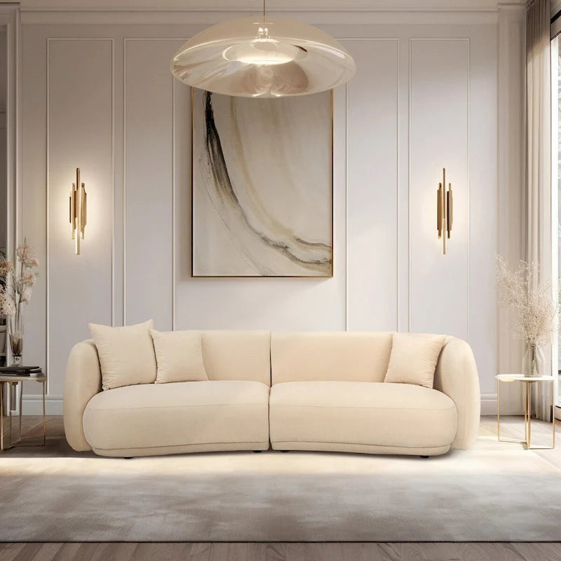 Divano Curvo Rettangolare Moderno Neutro a 4 Posti - 117 x 49 x 31