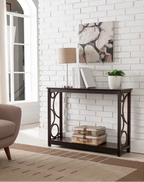 Dark Cherry Finish Wood Entryway Sofa Console Table with Storage Shelf for Hallway, Foyer, Living Room