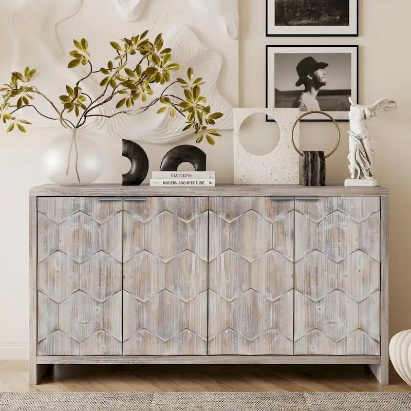 Credenza a buffet in legno a 4 ante stile rustico