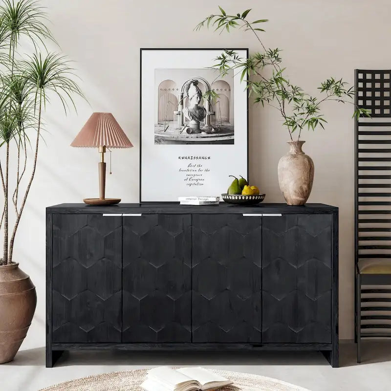 Credenza a buffet in legno a 4 ante stile rustico