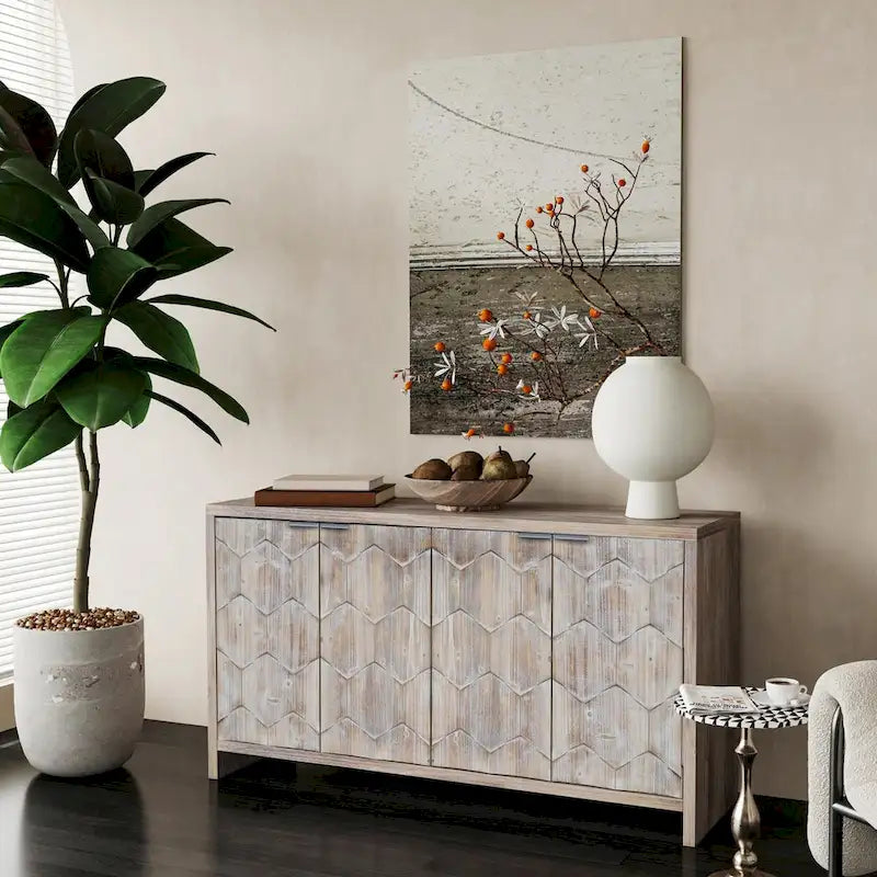 Credenza a buffet in legno a 4 ante stile rustico