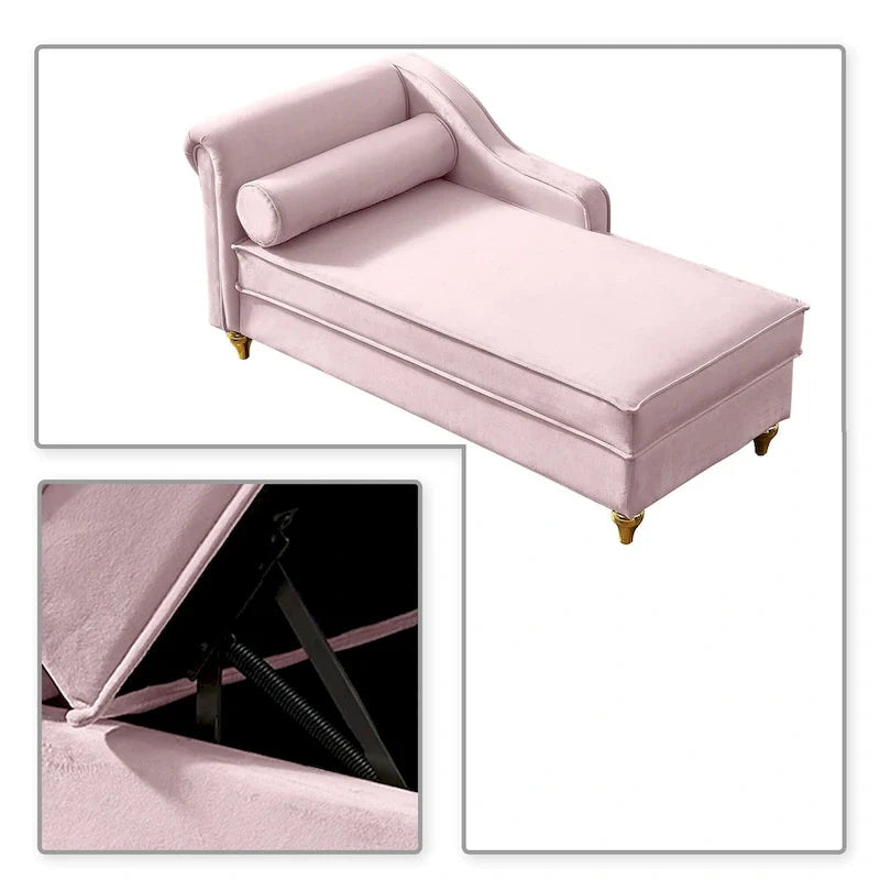 Elegante französische Chaiselongue mit Samtbezug, Stauraum und Kissen