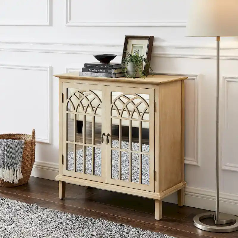 Credenza d'accento in legno con ante a specchio