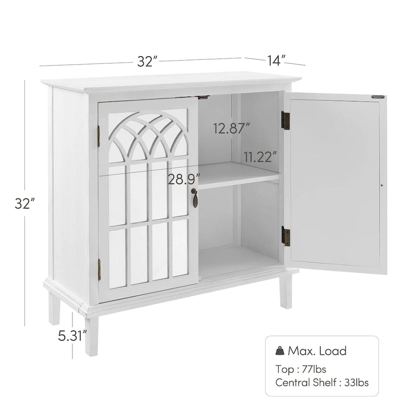 Credenza d'accento in legno con ante a specchio