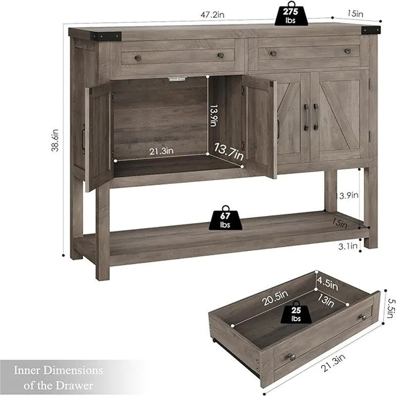 Credenza a buffet - 14.96P x 47.24L x 38.58A