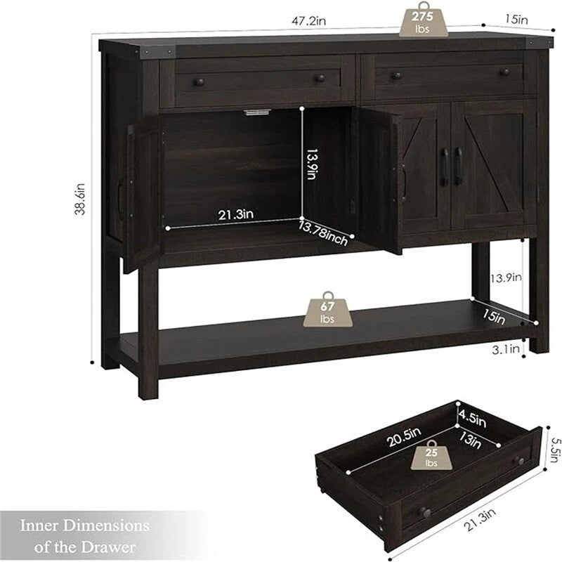 Credenza a buffet - 14.96P x 47.24L x 38.58A