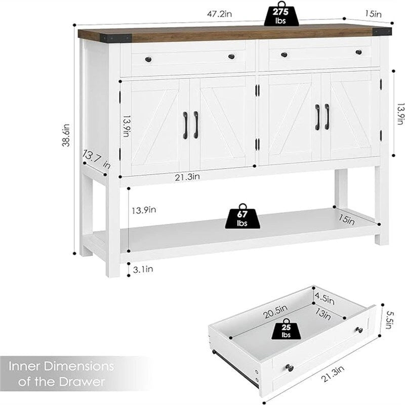 Credenza a buffet - 14.96P x 47.24L x 38.58A