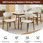Zestaw 4 krzeseł do jadalni, tapicerowane krzesła w stylu mid-century modern, krzesła kuchenne w stylu wiejskim z wyściełanym siedziskiem z tkaniny i drewnianymi nogami, beżowe