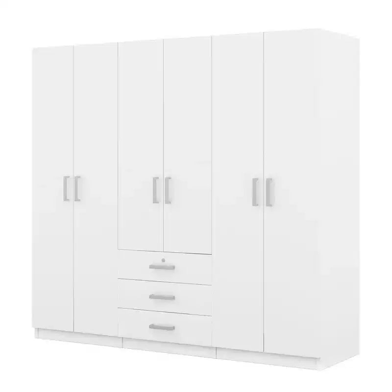 Roupeiro de madeira com 6 portas e gavetas para quarto