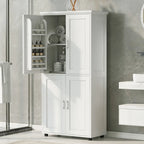 Armadietto da terra alto e largo per bagno, Mobiletto contenitore per bagno, Armadietto autoportante con 4 ante, Ripiani regolabili