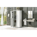 Armadietto da terra alto e largo per bagno, Mobiletto contenitore per bagno, Armadietto autoportante con 4 ante, Ripiani regolabili