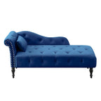 Moderne chaise longue van 60,6 inch met fluwelen bekleding, gecapitonneerde knopen, massief houten poten en sierspijkers