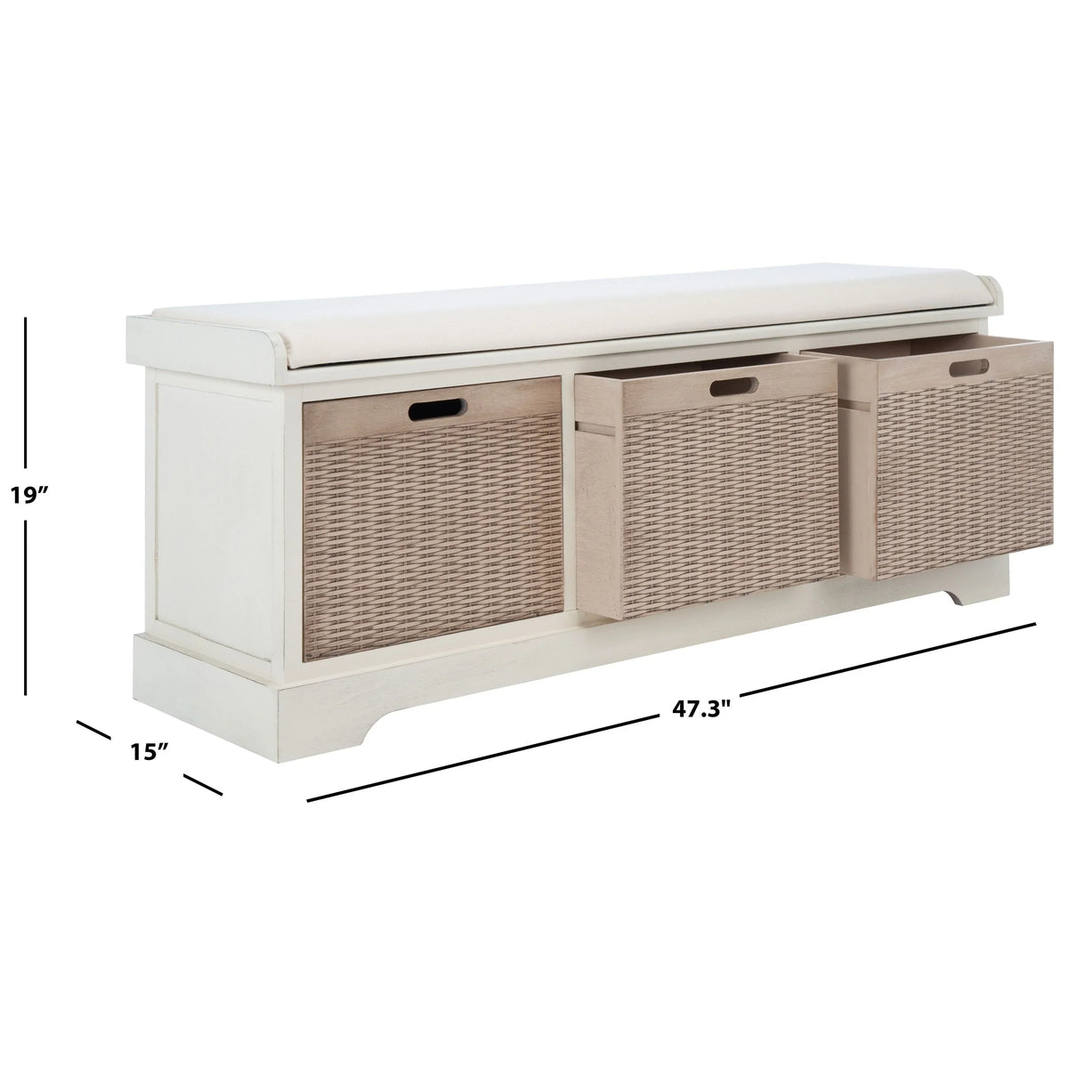 Úložná lavice SAFAVIEH Fiorello se 3 zásuvkami a polstrováním - 47.3 W x 15 L x 19 H - 47Wx15Dx19H