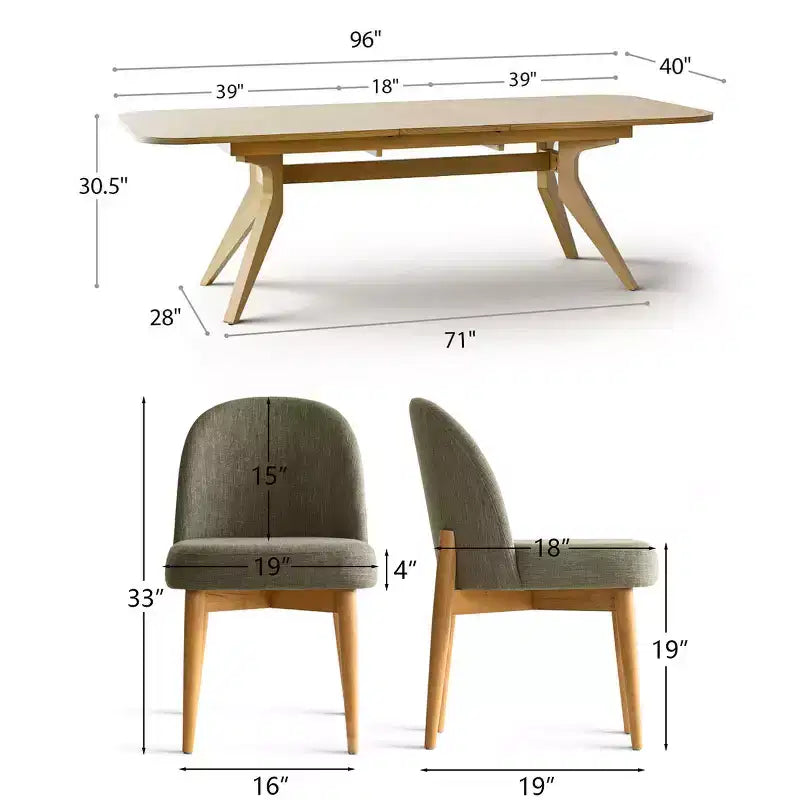 Ensemble de salle à manger de 7 pièces, table à tréteaux extensible de 78 à 96 po avec chaises rembourrées et pieds en bois massif – Panipeachy
