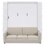 Queen-Murphy-Bett zum Herunterklappen mit Sofa, Schrankbett in Queensize zum Falten mit Bücherregal und Einlegeböden für Gästezimmer oder Büro