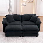 Zweisitzer-Sofa mit 2 Sitzkissen, 2 Kissen und 2 Hockern, bequemes Sofa – tiefes Wohnzimmer-Sofa, modulares Sofa