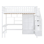 Lit mezzanine double en pin avec bureau et rangement