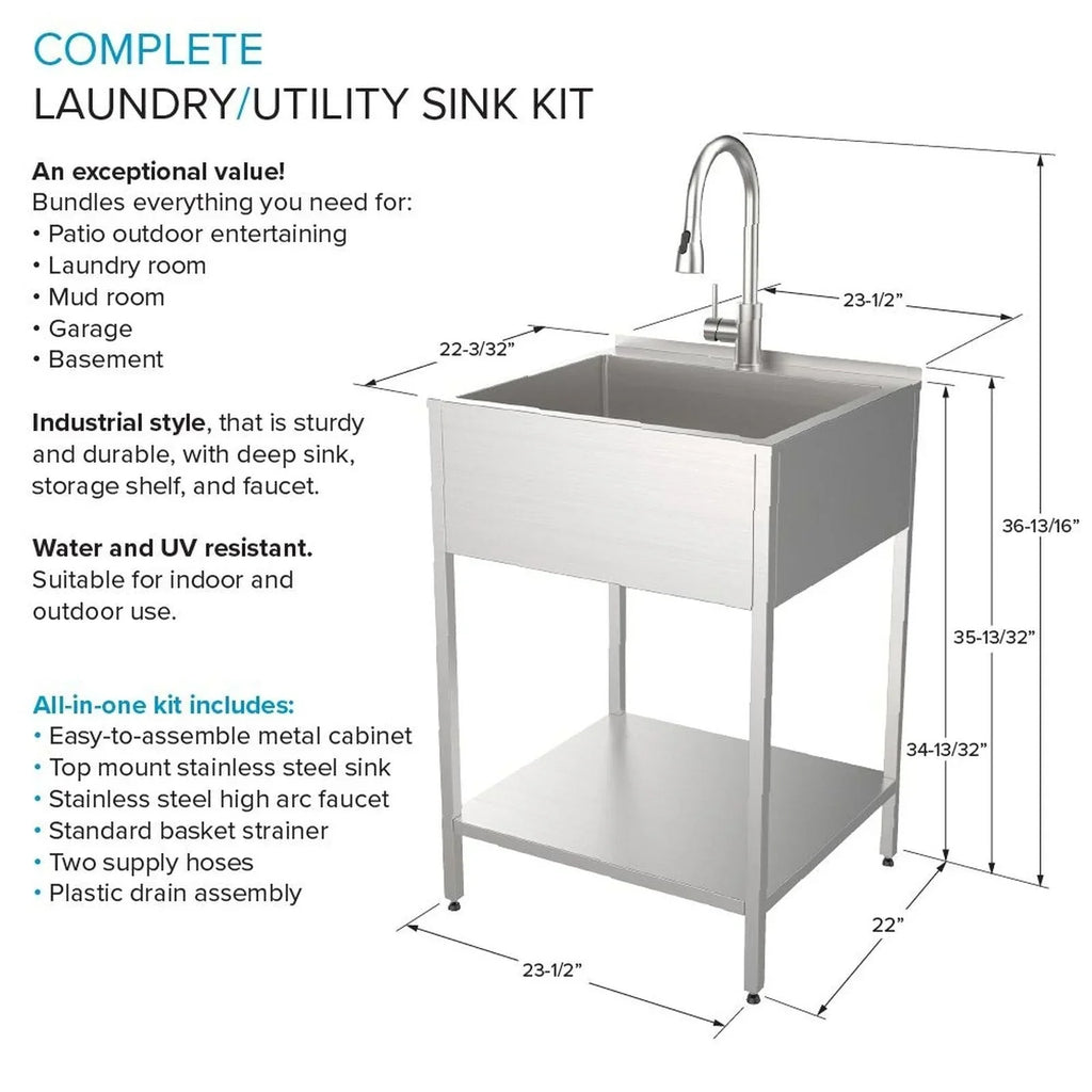 24-in W x 22-in D x 35-in H Edelstahl-Waschbecken und Waschtisch