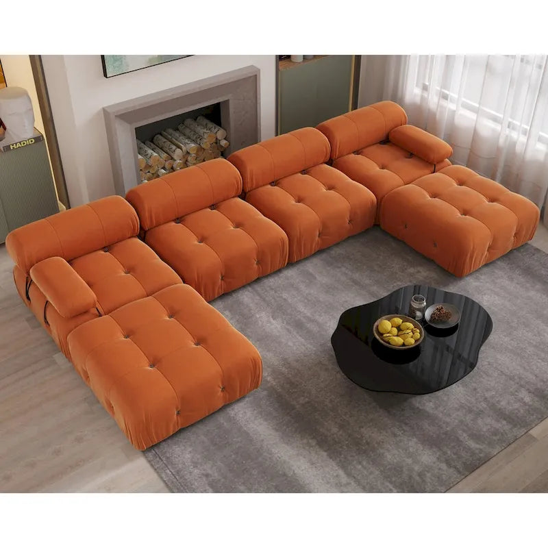 138' umbaubares modulares Ecksofa, U-förmige minimalistische Samtsofas